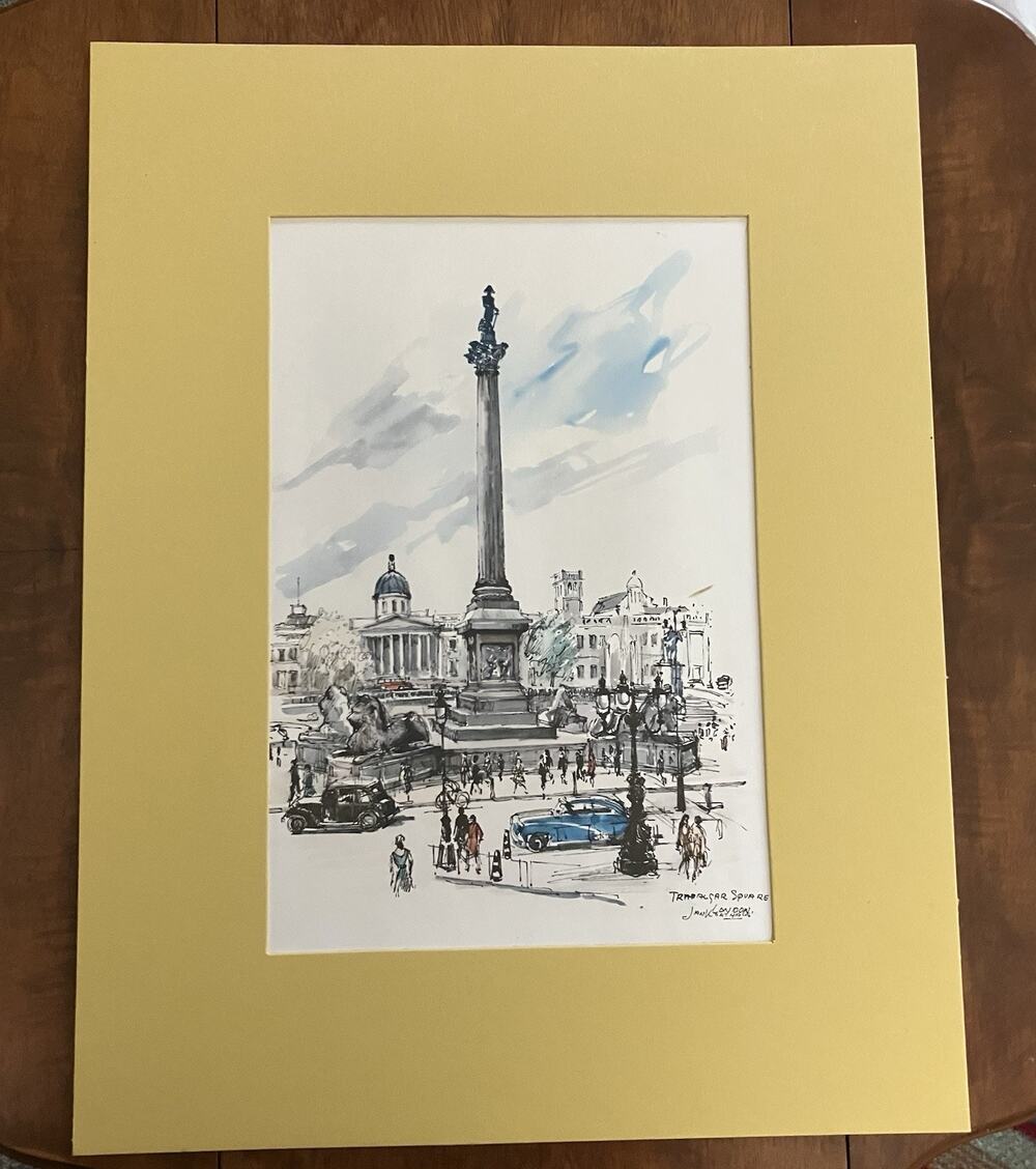 Jan Korthalis MCM Trafalgar Square London Matted Lithograph Print.